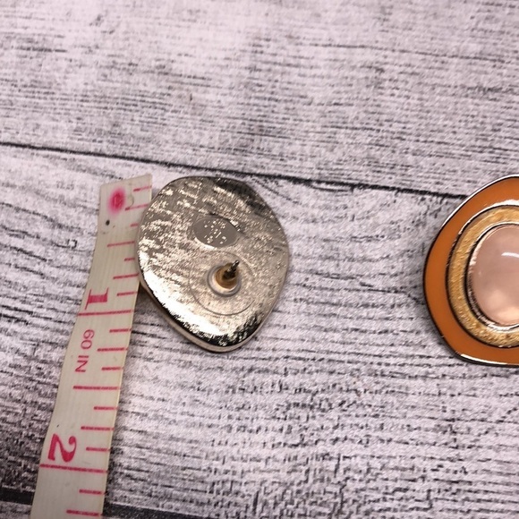 VINTAGE Signed CS for AVON Celia Sebiri Pink Rose Quartz Cabochon Earrings Trend - Picture 5 of 6